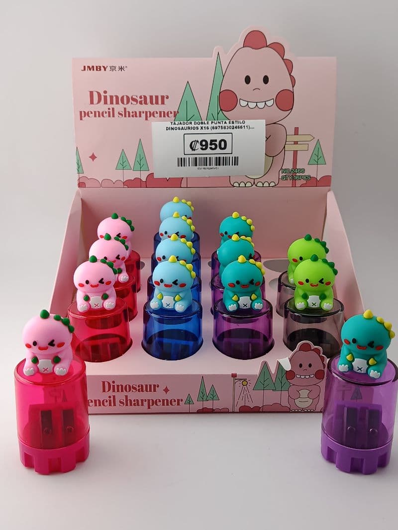 Tajadores de Doble Punta Estilo Dinosaurio con Depósito (Caja de 16 Unidades)