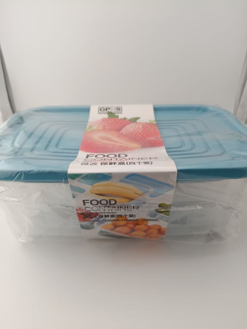 Set 4 recipientes plásticos para alimentos microondas (500ml, 1000ml, 1500ml, 2500ml)