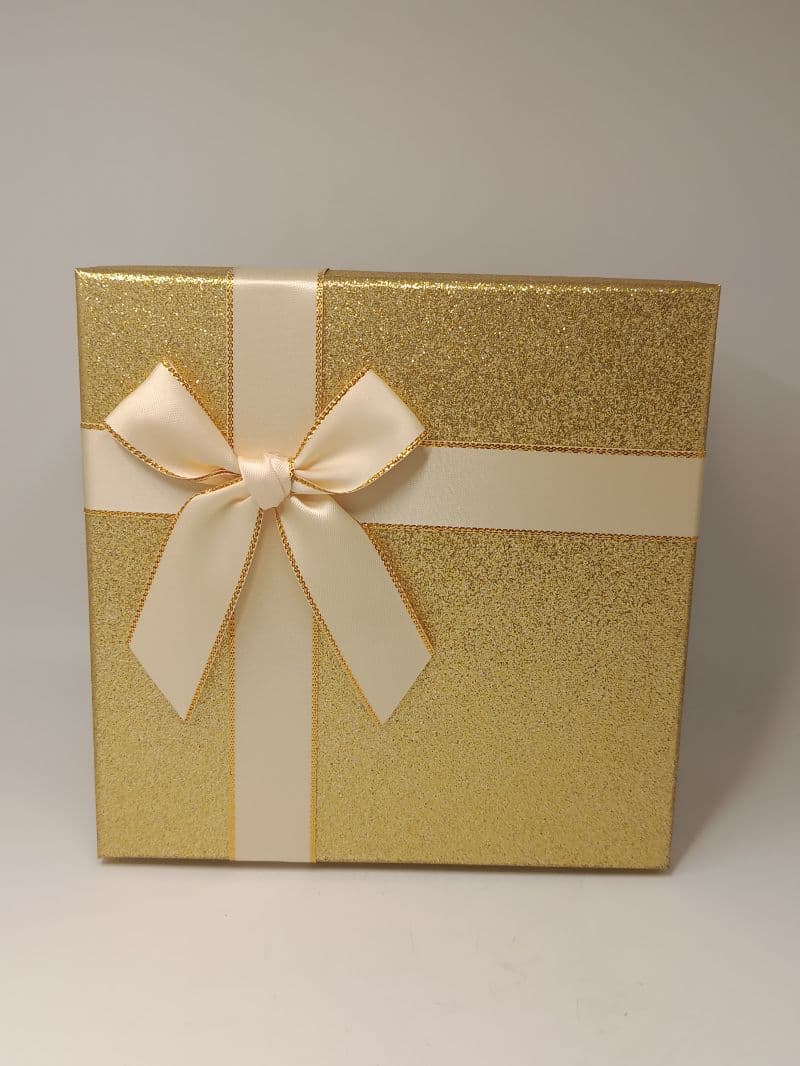 Caja de Regalo de Cartón Dorada Escarchada con Lazo 17 x 17 x 8 cm