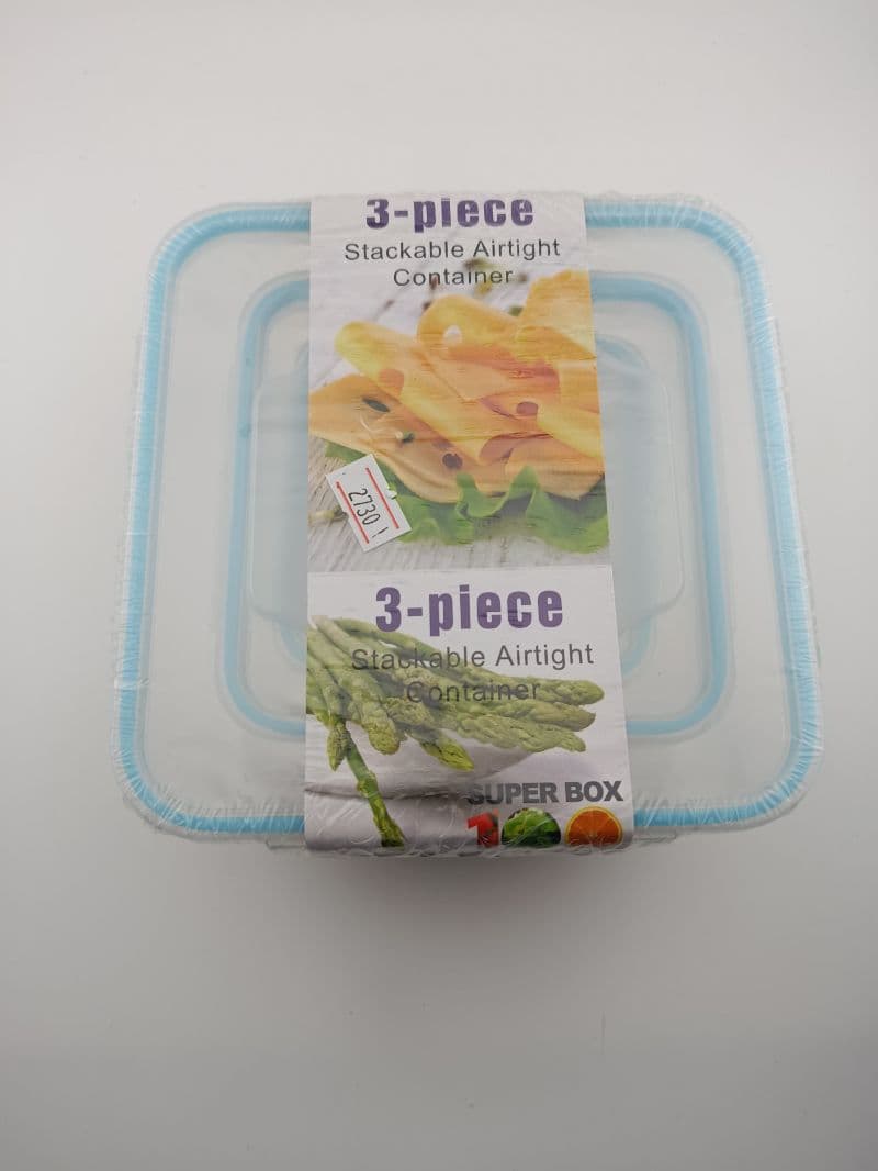 Contenedor plástico apilable hermético, set de 3 piezas