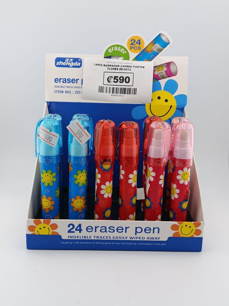 Lápiz borrador cambia puntas con diseño de flores