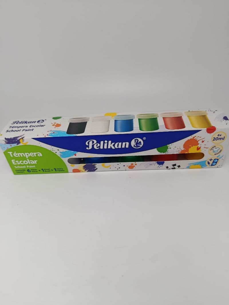 Témpera Escolar Pelikan de 6 Colores con Pincel y Paleta