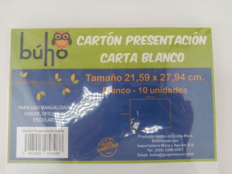 Cartón presentación Búho tamaño carta blanco — paquete de 10