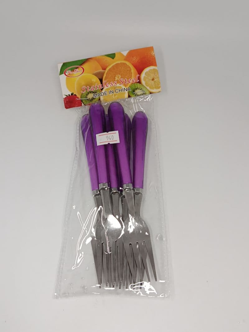 Juego de Tenedores de Metal con Mango de Plástico de 17 cm (6 Piezas)