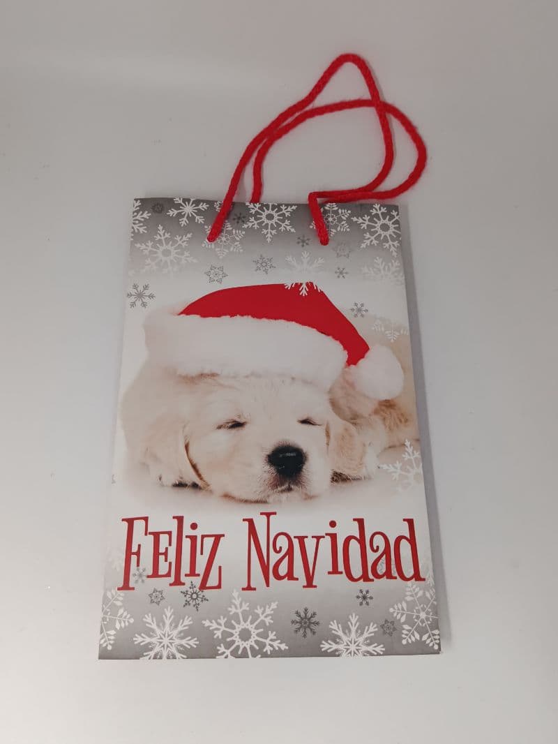 Bolsa de regalo chica navideña con cachorrito