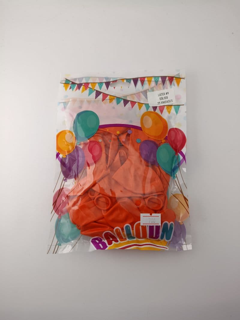 Globos de Látex Color Naranja #9 (Paquete de 25 Unidades)