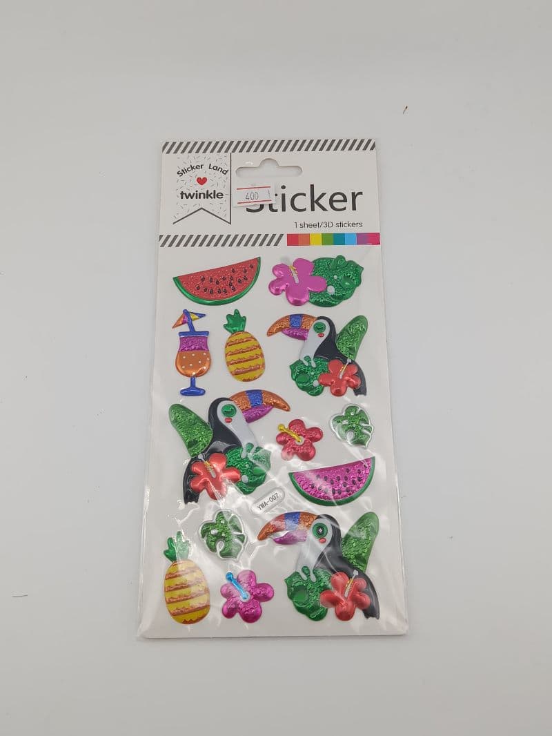Stickers inflados 3D con acabado metálico — temática tropical