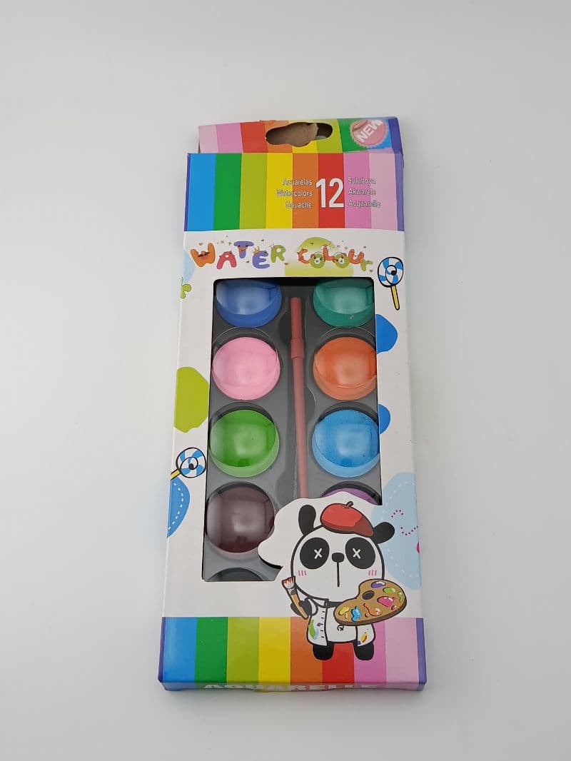 Set de acuarelas escolares de 12 colores con pincel