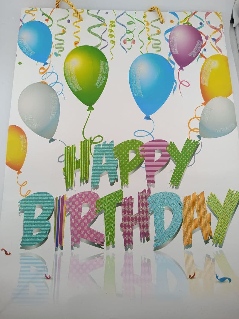 Bolsa de regalo "Feliz Cumpleaños" con escarcha, 30×12×41 cm