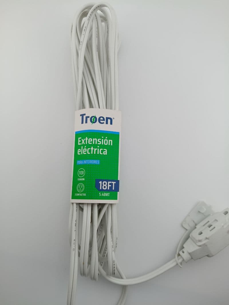Extensión eléctrica Troen 18 ft (5.48 m), 3 contactos, para interiores
