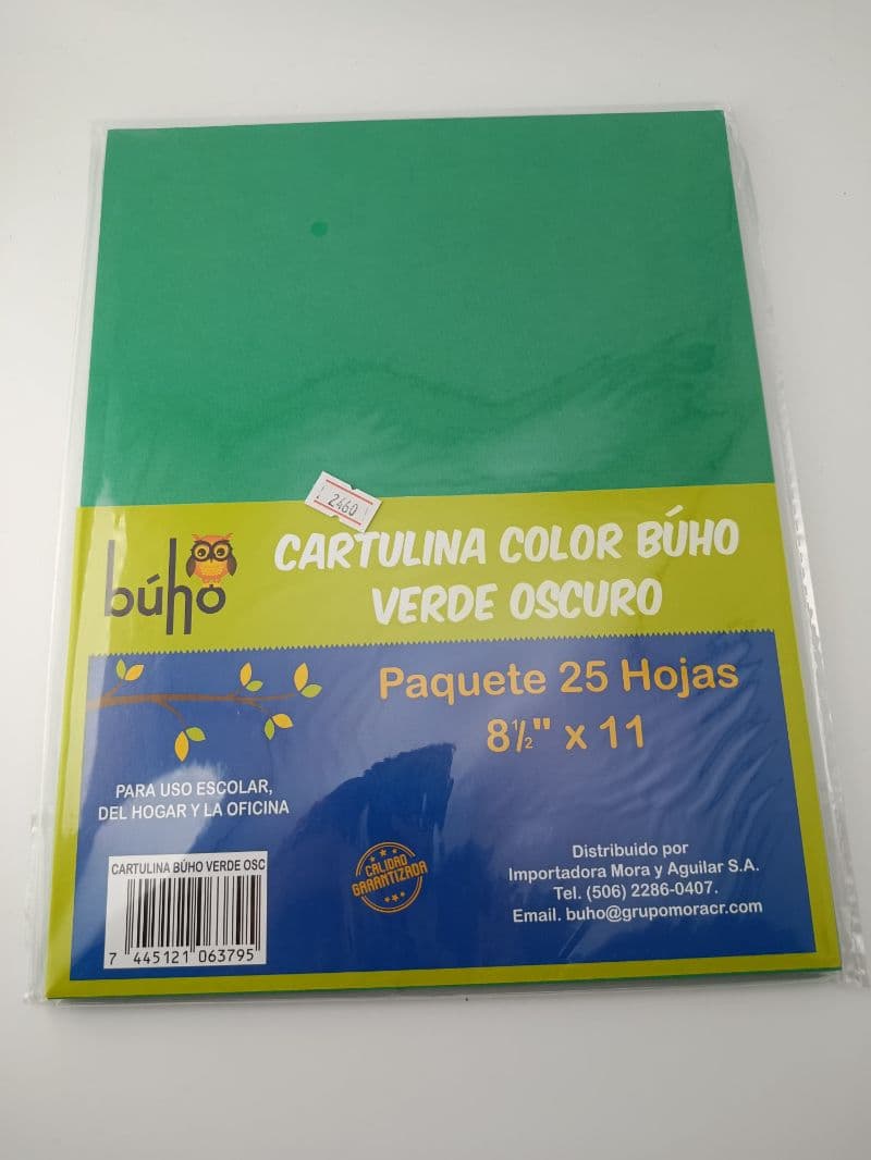 Paquete de Cartulina Búho Tamaño Carta Verde Oscuro 25 Hojas