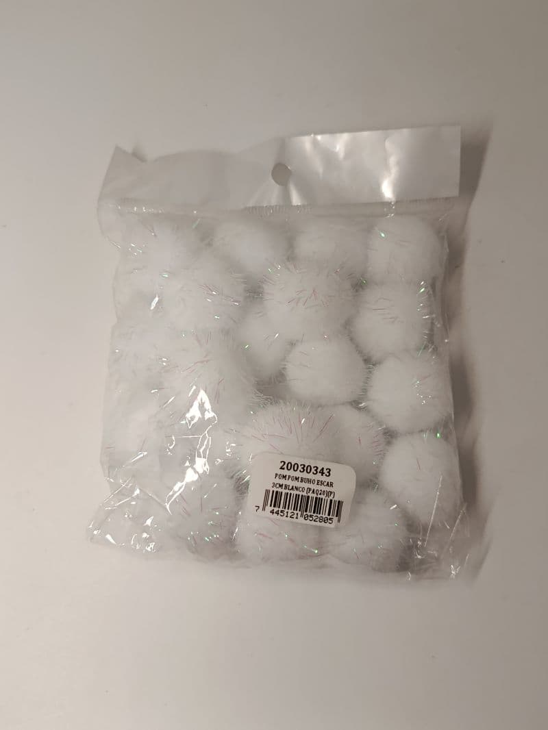 Pompones Blancos Escarchados de 3 cm, Paquete de 20 Unidades