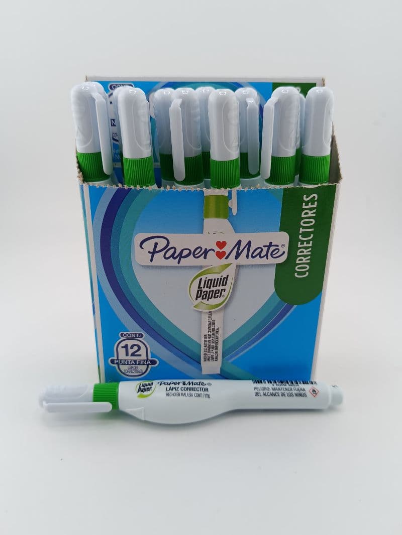 Corrector Líquido Paper Mate Liquid Paper Punta Fina 7 ml — Caja de 12