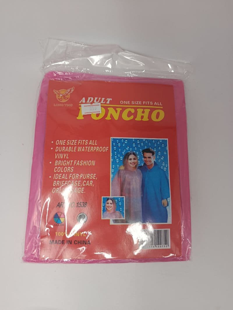 Poncho plástico impermeable para adulto, talla única