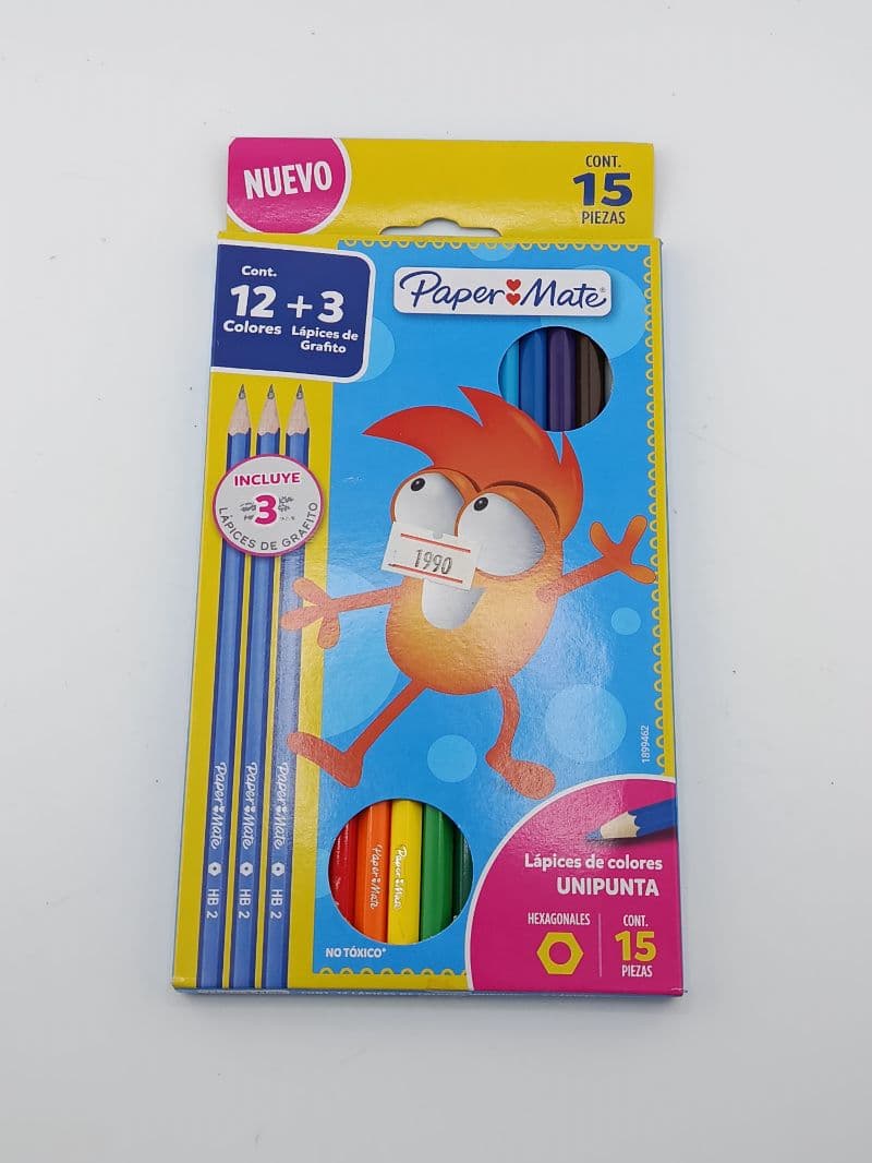 Paper Mate lápices de colores 12 colores + 3 grafito, 15 piezas