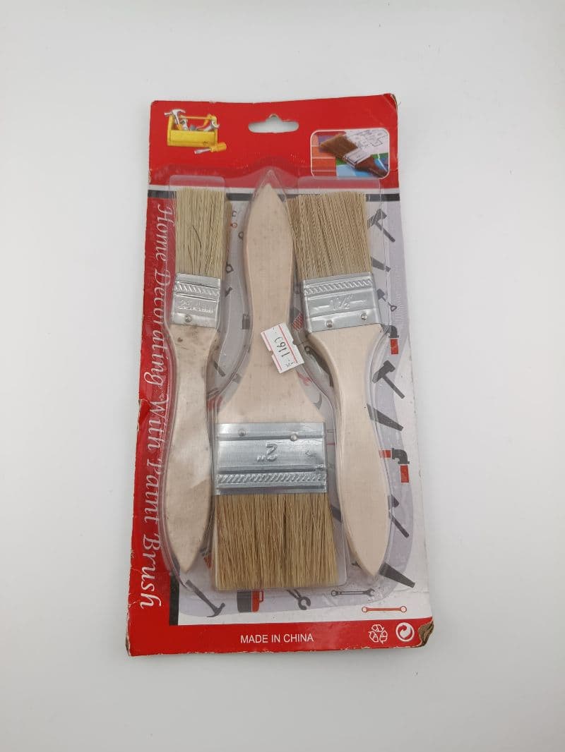 Set de 3 brochas para pintura con mango de madera