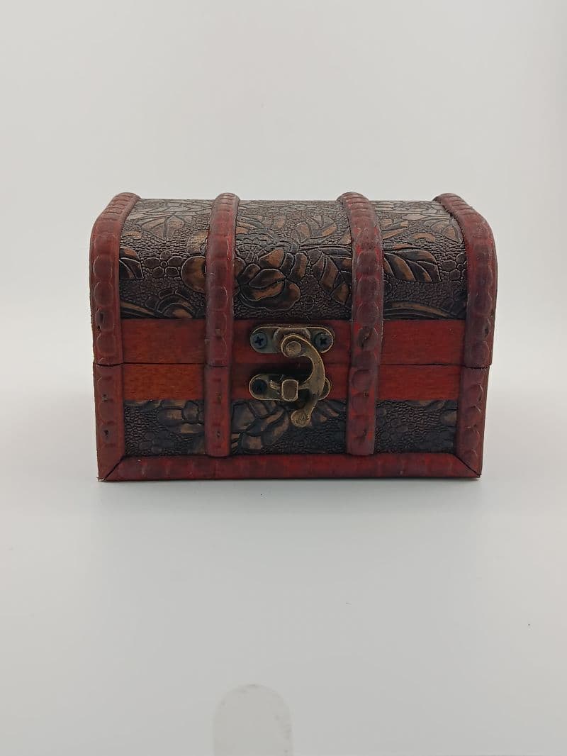 Cofre de madera estilo baúl 17,8×12,2×12,2 cm con cuero laminado