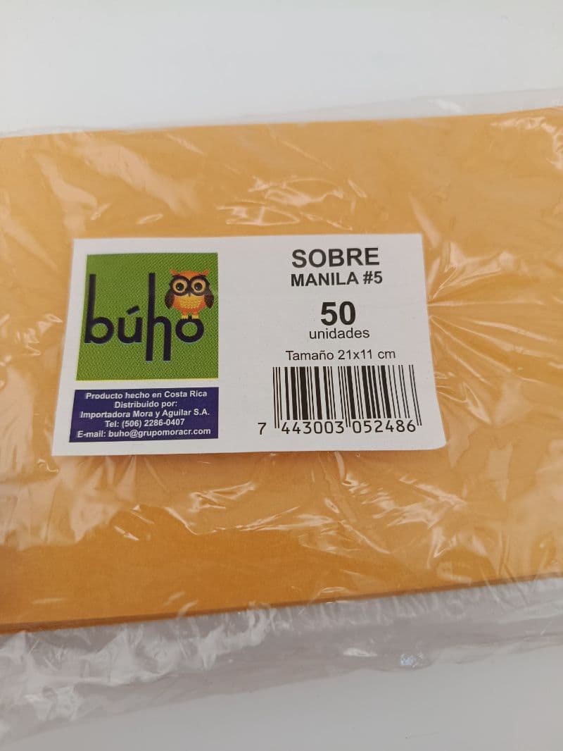 Sobres manila Búho #5 paquete de 50 unidades