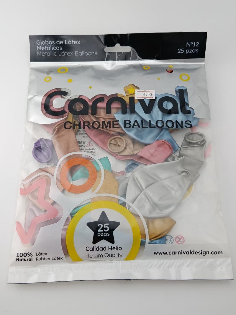 Globos de látex metálicos Carnival N°12, paquete de 25 unidades