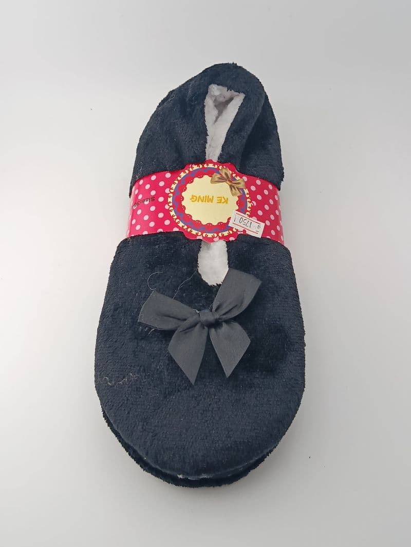 Pantuflas afelpadas negras con lazo tallas 36 a 41
