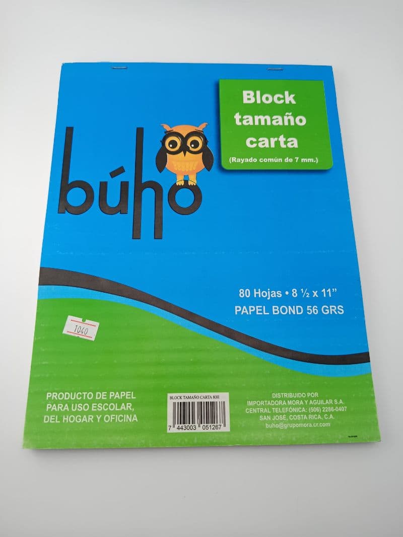 Block de Apuntes Búho Tamaño Carta Rayado de 80 Hojas