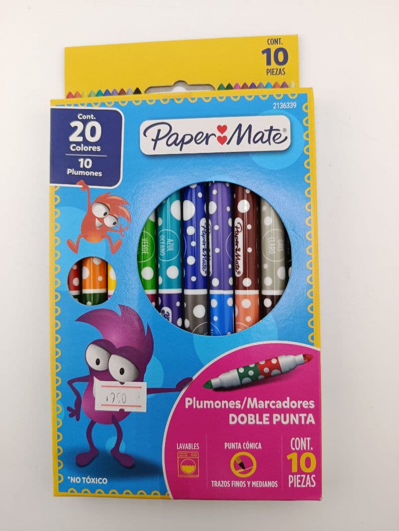 Paper Mate marcadores doble punta 20 colores, set de 10 plumones lavables