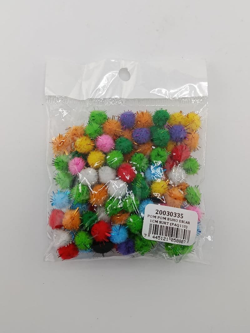 Pom poms escarchados de 1 cm colores surtidos – paquete de 110