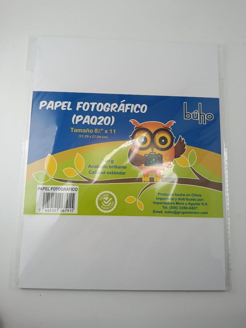 Papel Fotográfico Búho Tamaño Carta 180g Brillantina, Paquete de 20 Hojas