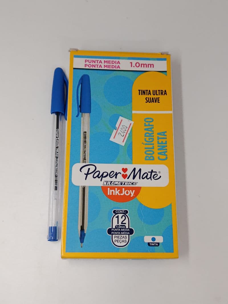 Bolígrafos Paper Mate Kilométrico InkJoy 100 Azul 1.0 mm, Caja con 12 Unidades