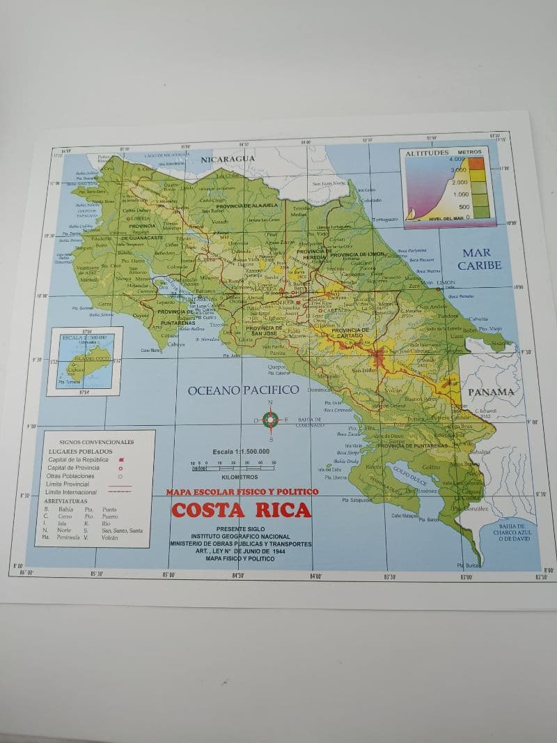 Mapa Escolar de Costa Rica Físico y Político
