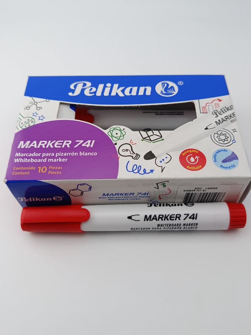 Caja de Marcadores para Pizarra Pelikan Marker 741 Color Rojo, 10 Unidades