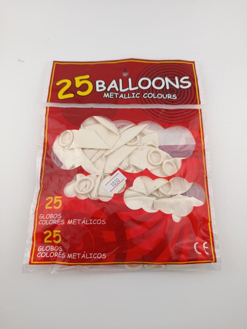 Globos metálicos blancos número 10 — paquete de 25 unidades