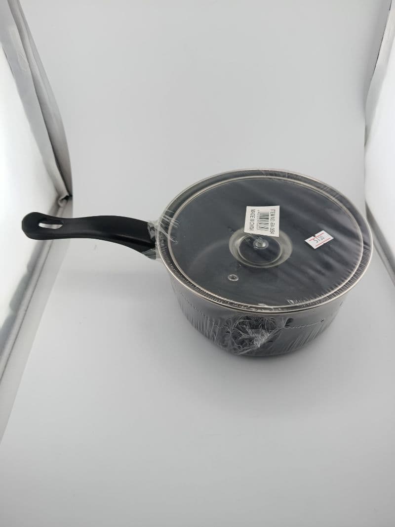 Olla alta 18 cm con tapa de vidrio y mango