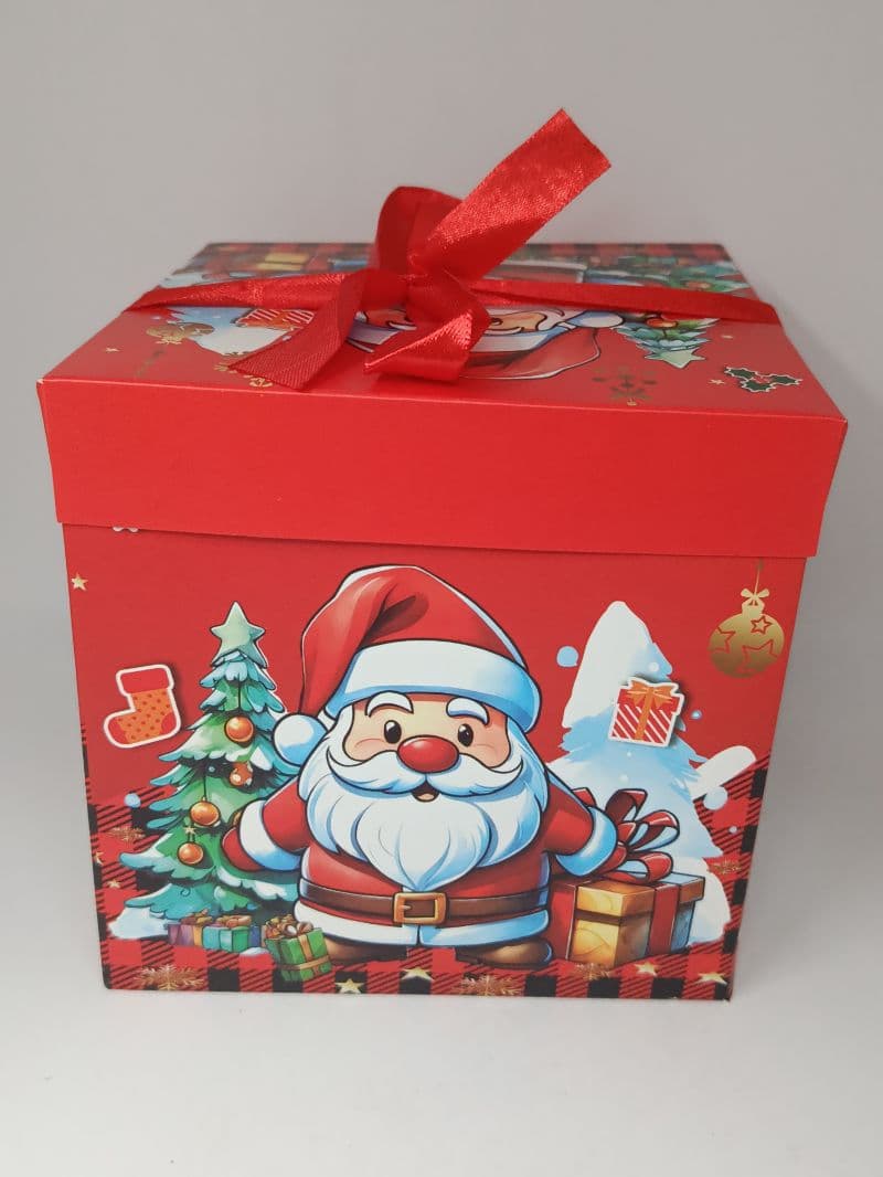 Caja cubo navideña 15x15 cm con Santa Claus
