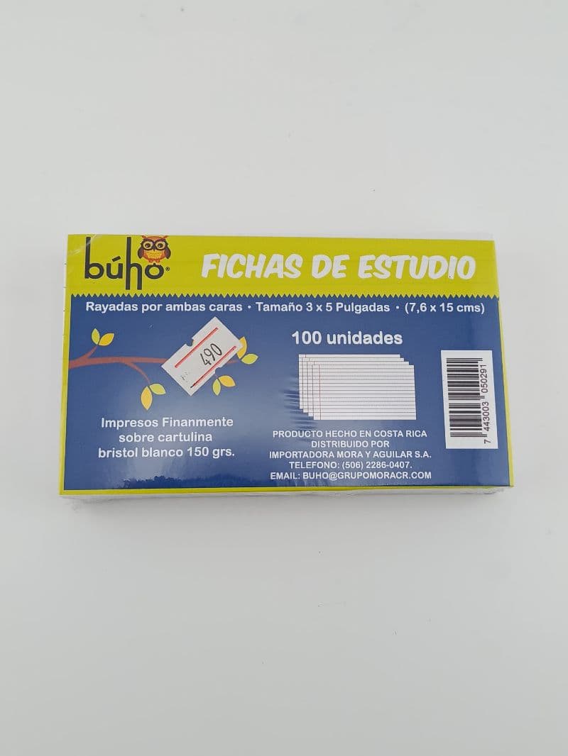 Fichas de estudio Buho rayadas 3x5 pulgadas, paquete de 100 unidades