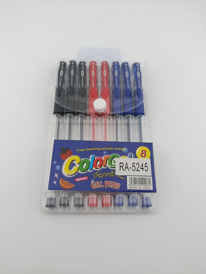 Set de 8 lapiceros de gel (negro, rojo y azul)