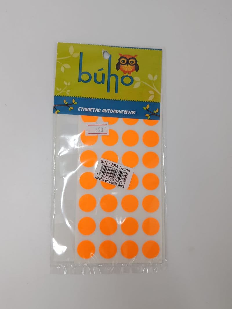 Etiquetas Autoadhesivas Circulares Búho Neón 8-N (384 unidades)