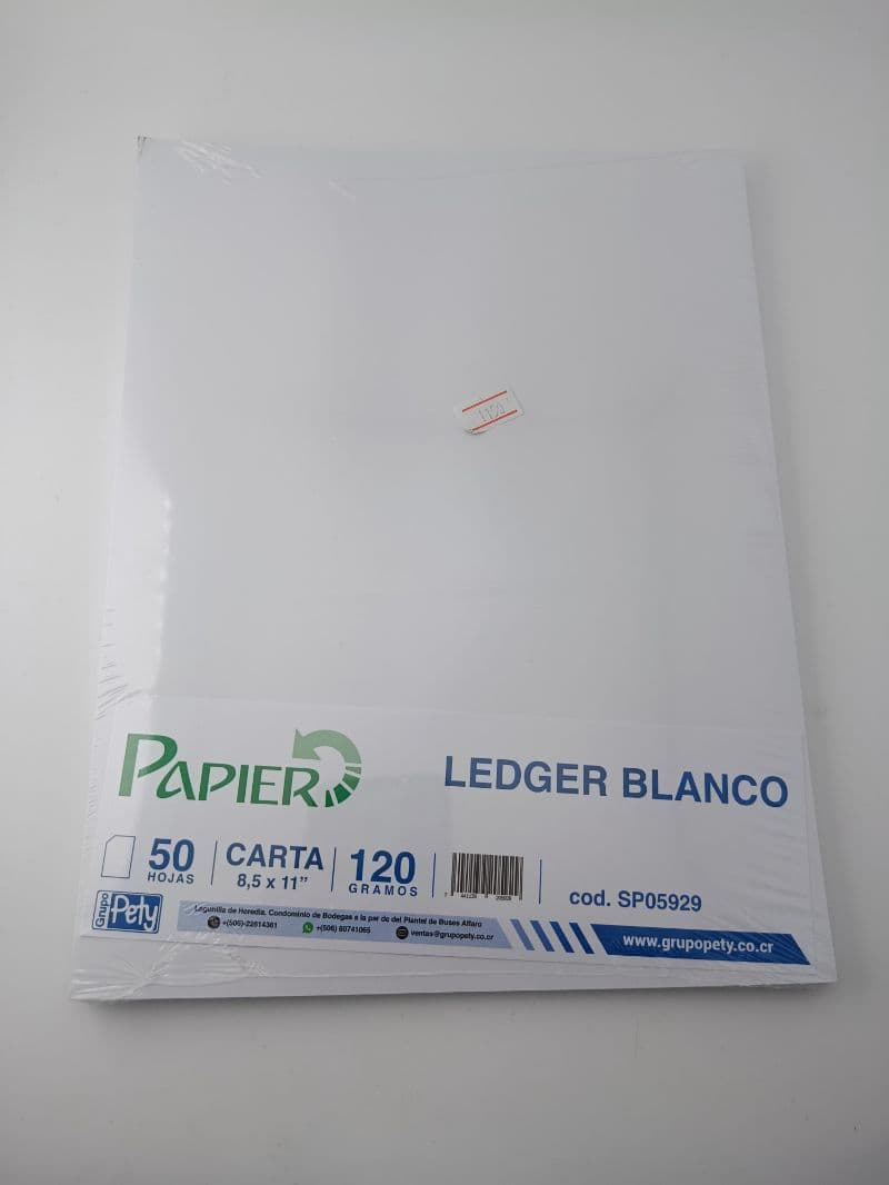 Hojas de Papel Ledger Ultra Blanco Papier Tamaño Carta 120g (50 Unidades)
