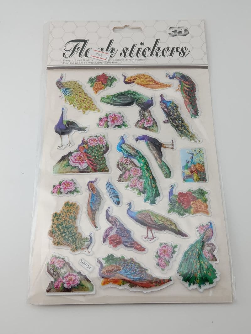Stickers Inflados 3D de Pavos Reales y Flores
