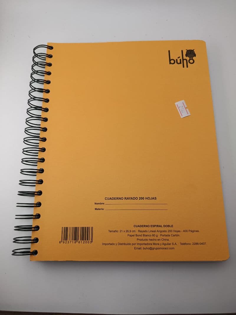 Cuaderno Espiral Doble Búho Kraft Rayado Lineal 200 Hojas