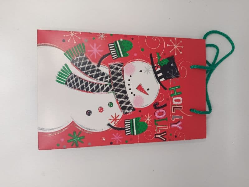 Bolsa de regalo navideña Holly Jolly con muñeco de nieve