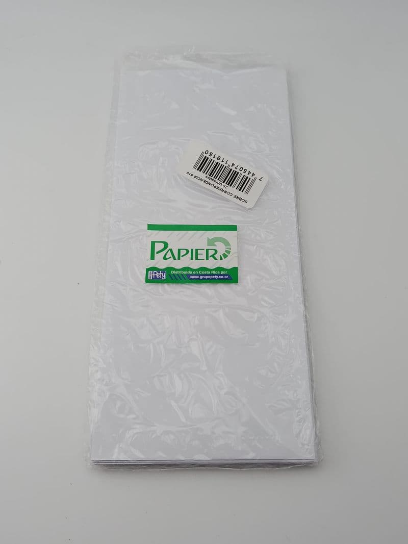 Sobres Blancos de Correspondencia Papier #10, Paquete de 25 Unidades