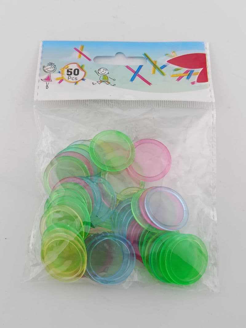 Fichas plásticas redondas de colores — 50 unidades, 2.4 cm