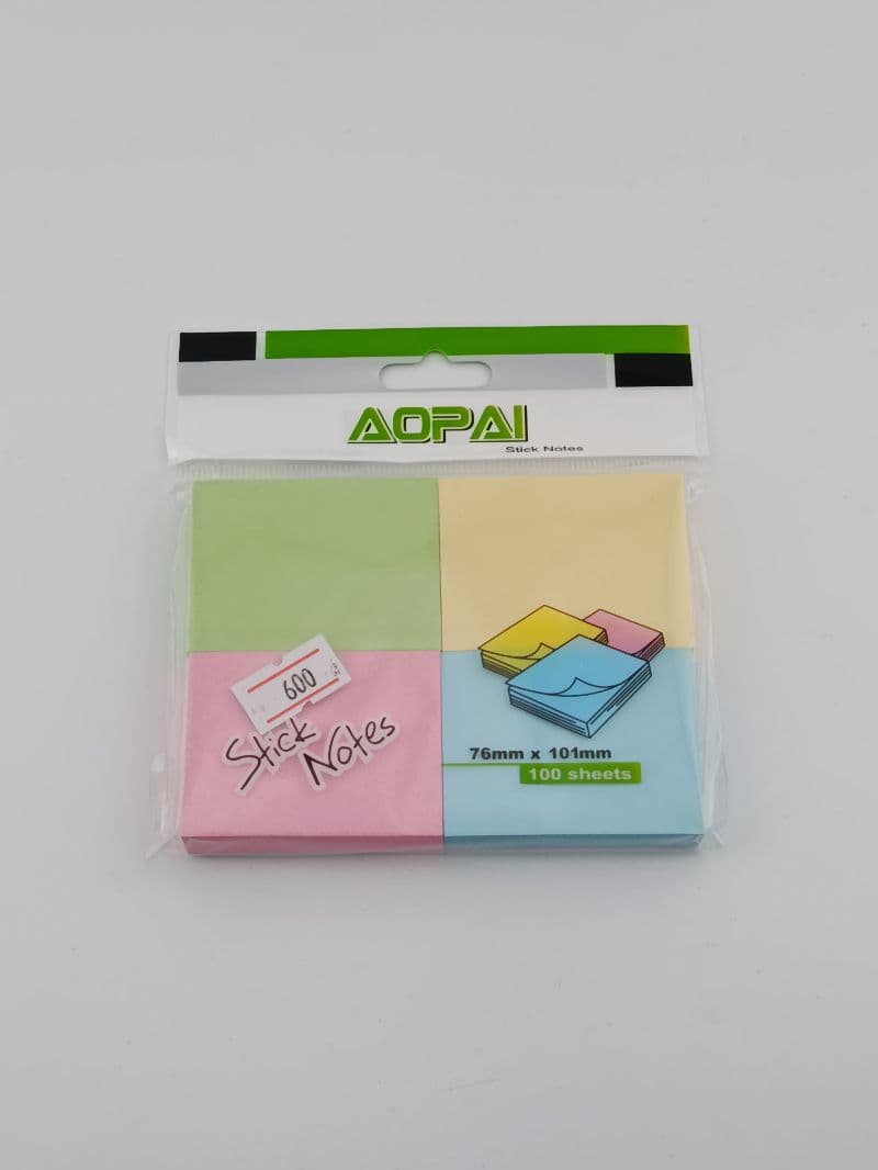 Notas adhesivas colores pasteles x4 blocs, 76 × 101 mm, 100 hojas c/u