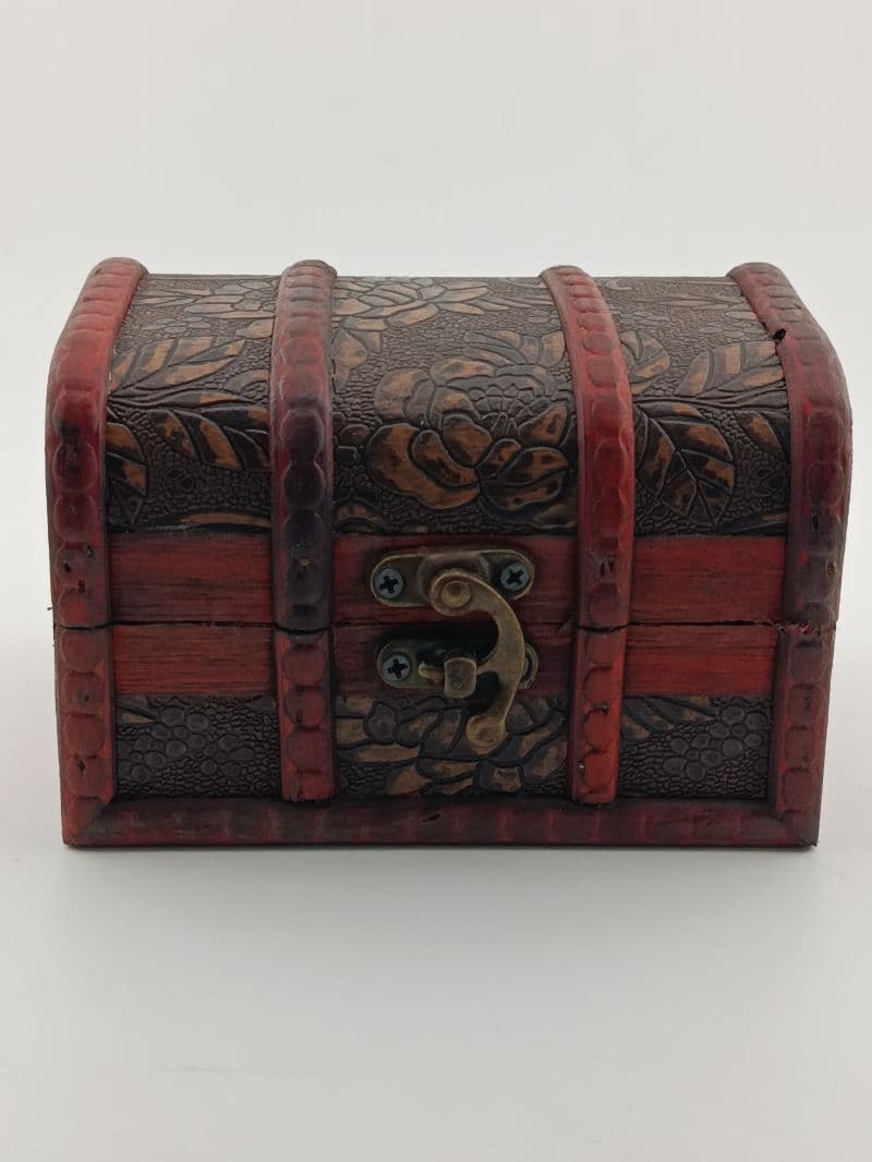 Cofre de madera estilo baúl con cuero laminado 12.6 x 8.1 x 7.9 cm