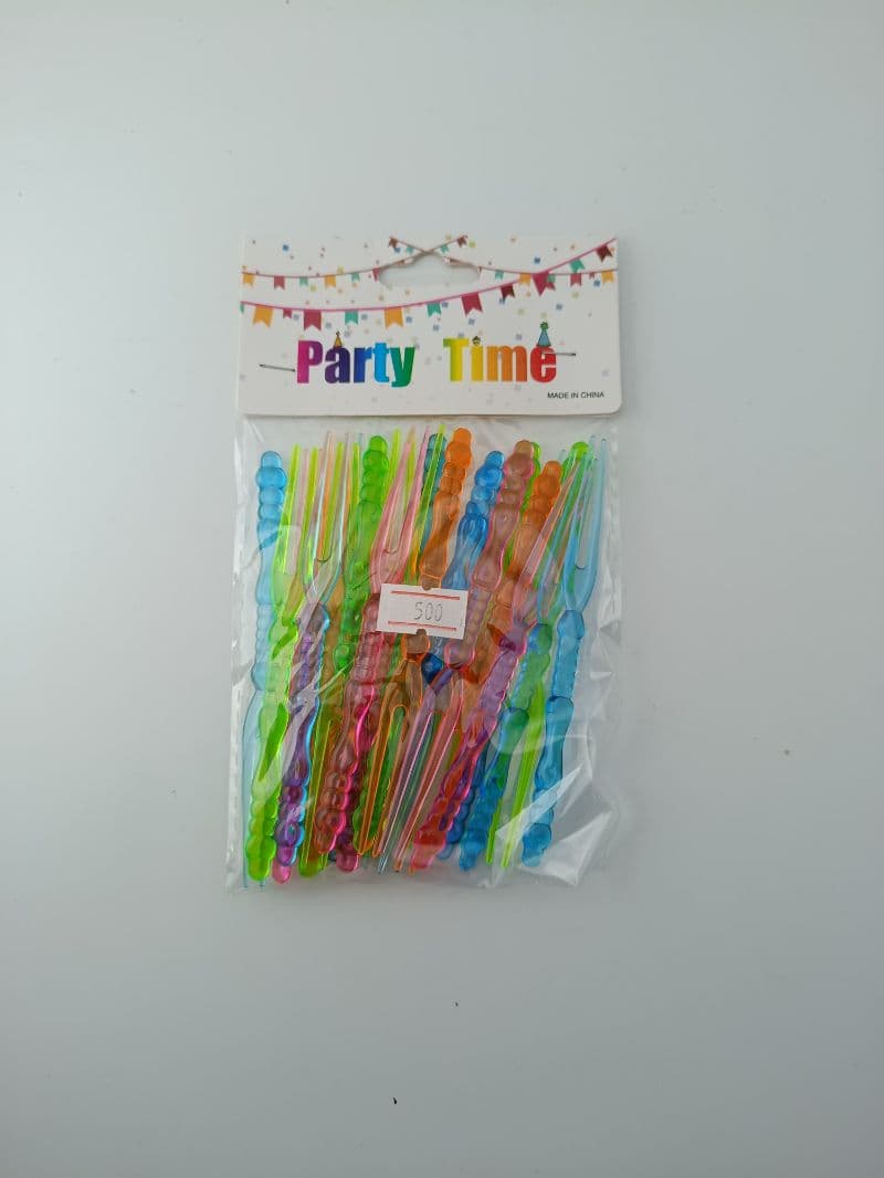 Tenedores de Plástico para Bocadillos Party Time de 11 cm, 24 unidades