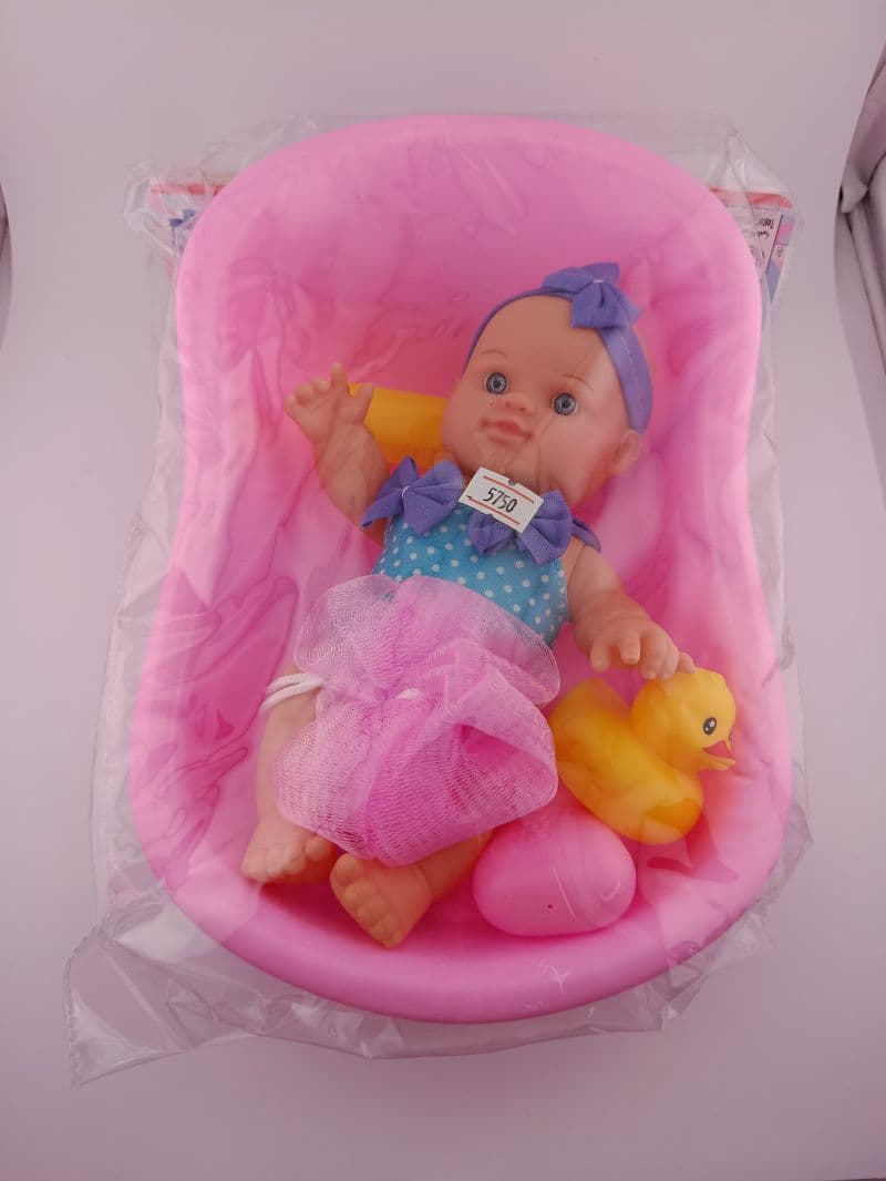 Muñeca bebé con tina de baño, set de 6 piezas — 27,5 cm