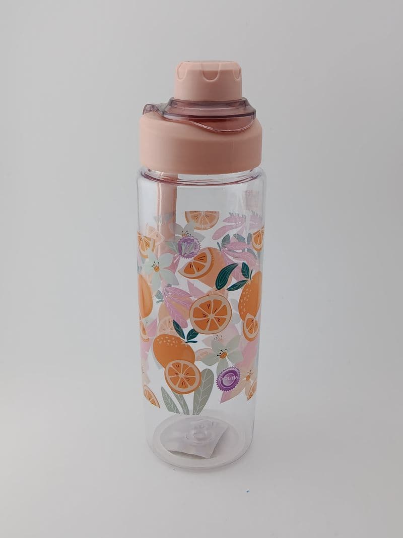 Botella Plástica con Pajilla y Estampado de Naranjas