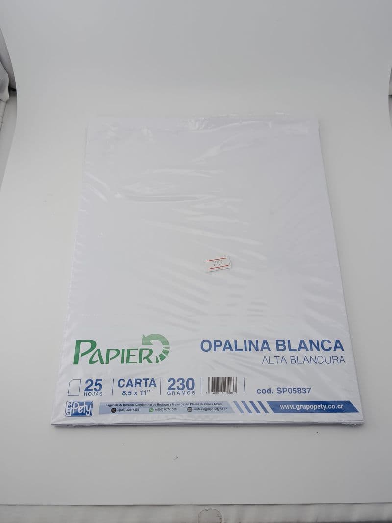 Cartulina Opalina Blanca Papier 230 g Tamaño Carta Paquete de 25 Hojas