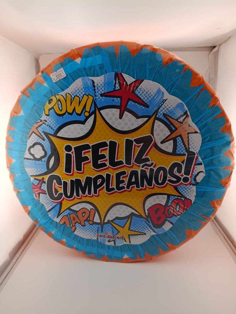 Piñata redonda grande Feliz Cumpleaños estilo cómic